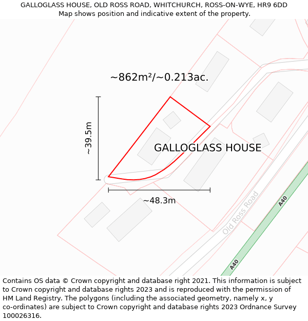 GALLOGLASS HOUSE, OLD ROSS ROAD, WHITCHURCH, ROSS-ON-WYE, HR9 6DD: Plot and title map