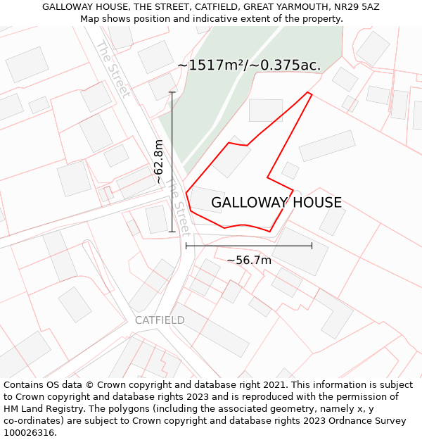 GALLOWAY HOUSE, THE STREET, CATFIELD, GREAT YARMOUTH, NR29 5AZ: Plot and title map
