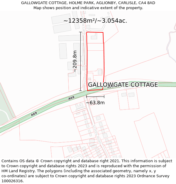 GALLOWGATE COTTAGE, HOLME PARK, AGLIONBY, CARLISLE, CA4 8AD: Plot and title map