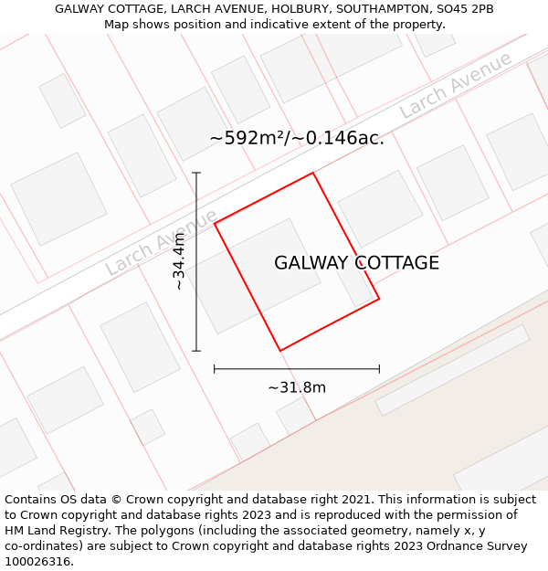 GALWAY COTTAGE, LARCH AVENUE, HOLBURY, SOUTHAMPTON, SO45 2PB: Plot and title map