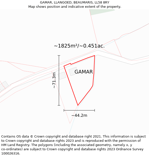 GAMAR, LLANGOED, BEAUMARIS, LL58 8RY: Plot and title map