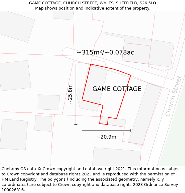 GAME COTTAGE, CHURCH STREET, WALES, SHEFFIELD, S26 5LQ: Plot and title map