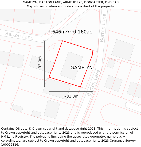 GAMELYN, BARTON LANE, ARMTHORPE, DONCASTER, DN3 3AB: Plot and title map