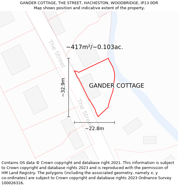 GANDER COTTAGE, THE STREET, HACHESTON, WOODBRIDGE, IP13 0DR: Plot and title map