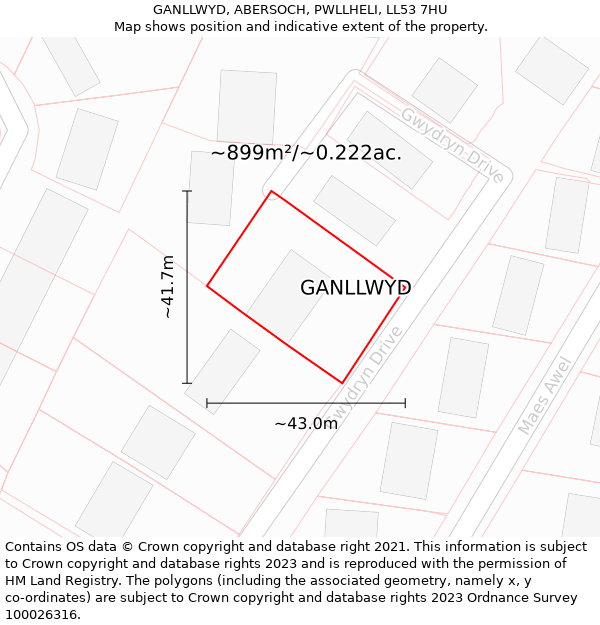 GANLLWYD, ABERSOCH, PWLLHELI, LL53 7HU: Plot and title map