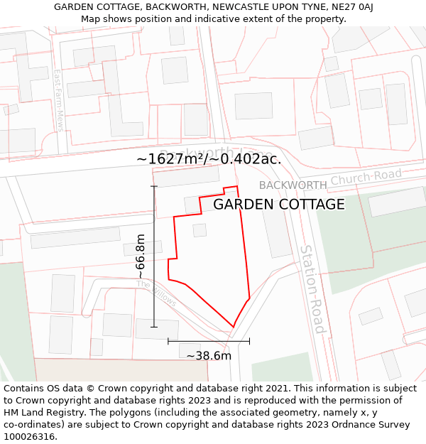 GARDEN COTTAGE, BACKWORTH, NEWCASTLE UPON TYNE, NE27 0AJ: Plot and title map