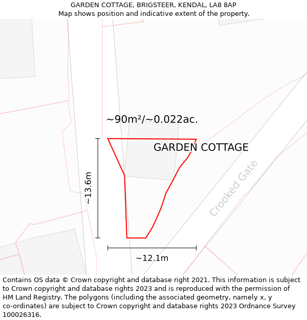 GARDEN COTTAGE, BRIGSTEER, KENDAL, LA8 8AP: Plot and title map