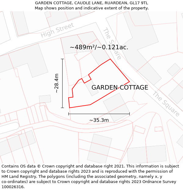 GARDEN COTTAGE, CAUDLE LANE, RUARDEAN, GL17 9TL: Plot and title map