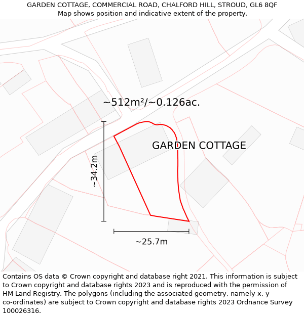 GARDEN COTTAGE, COMMERCIAL ROAD, CHALFORD HILL, STROUD, GL6 8QF: Plot and title map