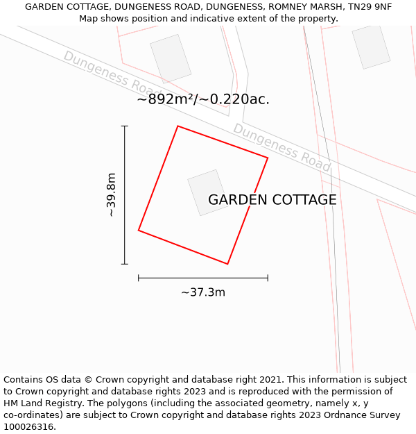 GARDEN COTTAGE, DUNGENESS ROAD, DUNGENESS, ROMNEY MARSH, TN29 9NF: Plot and title map