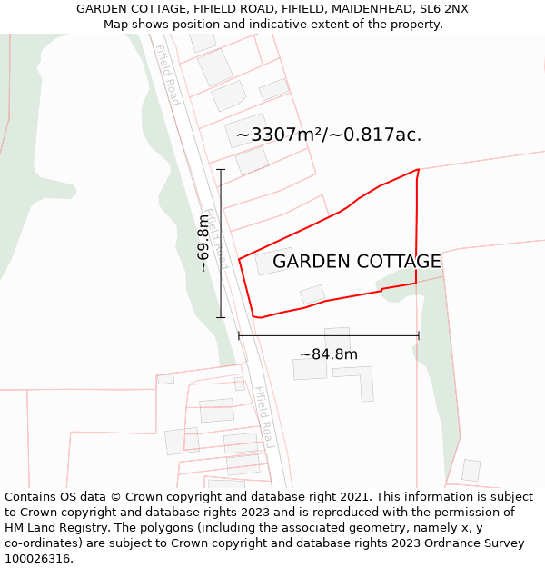 GARDEN COTTAGE, FIFIELD ROAD, FIFIELD, MAIDENHEAD, SL6 2NX: Plot and title map