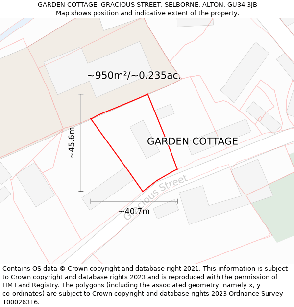 GARDEN COTTAGE, GRACIOUS STREET, SELBORNE, ALTON, GU34 3JB: Plot and title map
