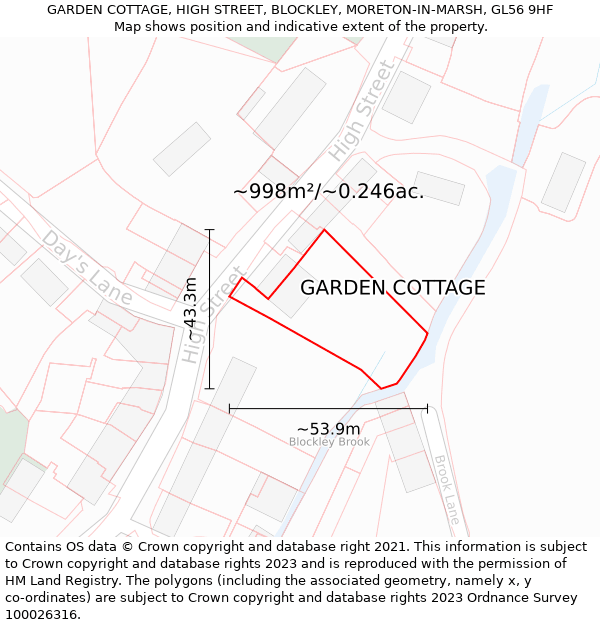 GARDEN COTTAGE, HIGH STREET, BLOCKLEY, MORETON-IN-MARSH, GL56 9HF: Plot and title map