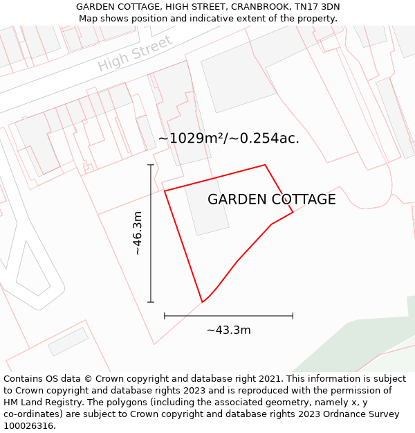 GARDEN COTTAGE, HIGH STREET, CRANBROOK, TN17 3DN: Plot and title map