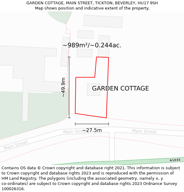 GARDEN COTTAGE, MAIN STREET, TICKTON, BEVERLEY, HU17 9SH: Plot and title map