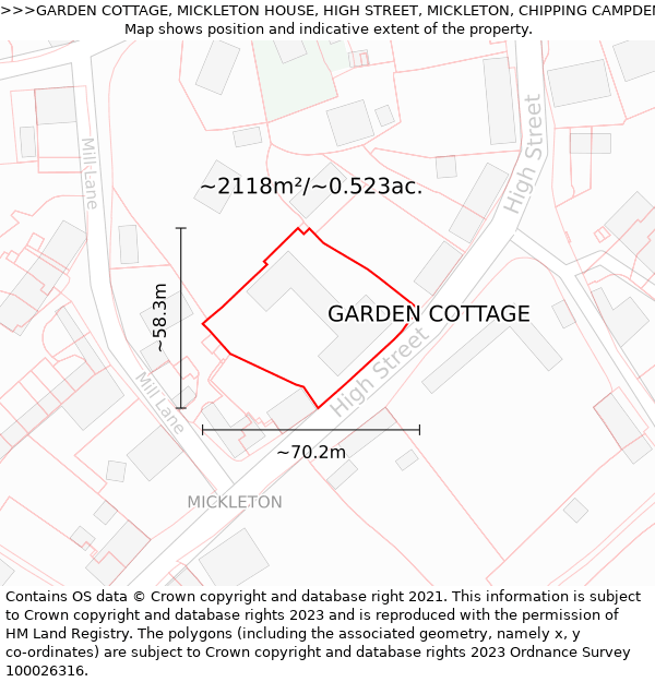 GARDEN COTTAGE, MICKLETON HOUSE, HIGH STREET, MICKLETON, CHIPPING CAMPDEN, GL55 6RX: Plot and title map