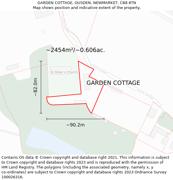 GARDEN COTTAGE, OUSDEN, NEWMARKET, CB8 8TN: Plot and title map