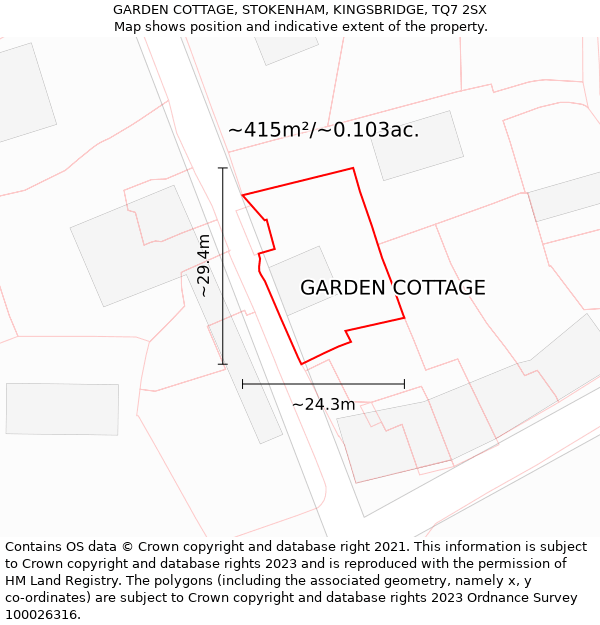 GARDEN COTTAGE, STOKENHAM, KINGSBRIDGE, TQ7 2SX: Plot and title map