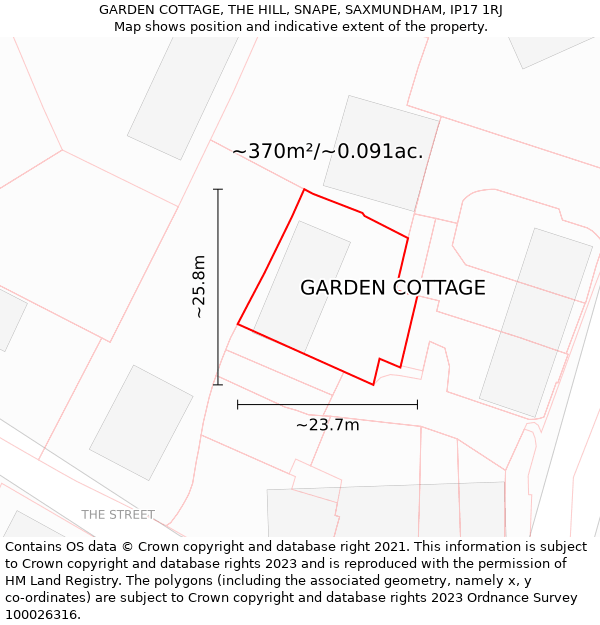 GARDEN COTTAGE, THE HILL, SNAPE, SAXMUNDHAM, IP17 1RJ: Plot and title map