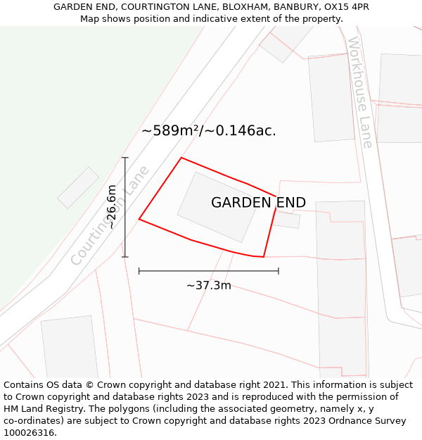 GARDEN END, COURTINGTON LANE, BLOXHAM, BANBURY, OX15 4PR: Plot and title map