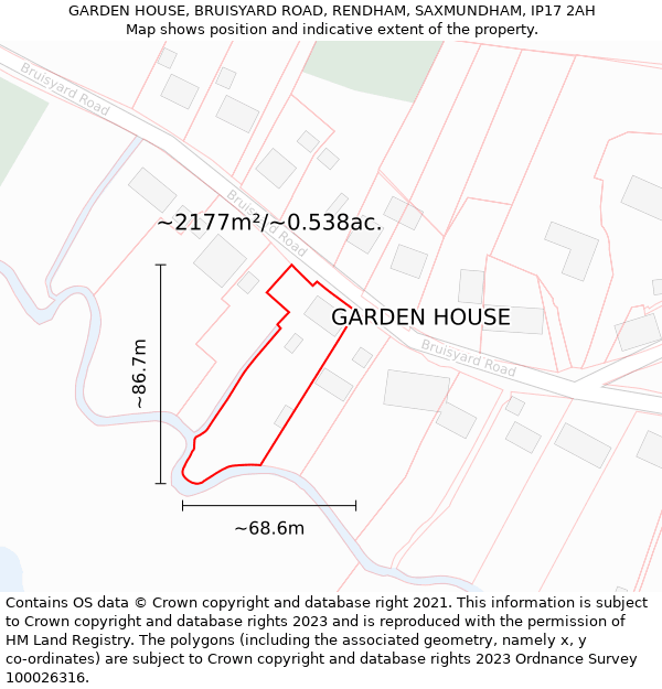 GARDEN HOUSE, BRUISYARD ROAD, RENDHAM, SAXMUNDHAM, IP17 2AH: Plot and title map