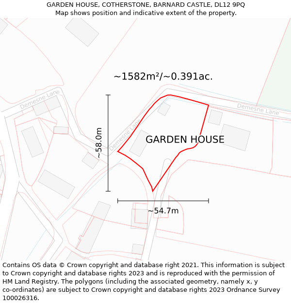 GARDEN HOUSE, COTHERSTONE, BARNARD CASTLE, DL12 9PQ: Plot and title map