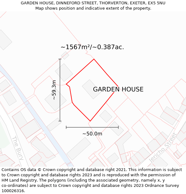 GARDEN HOUSE, DINNEFORD STREET, THORVERTON, EXETER, EX5 5NU: Plot and title map