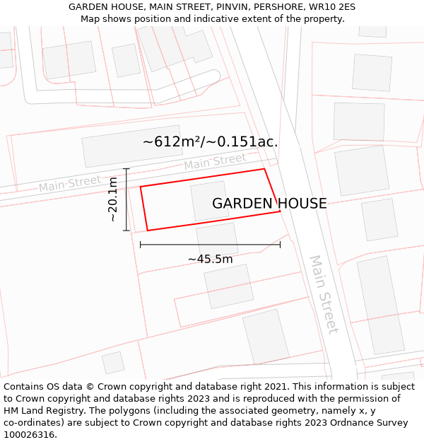 GARDEN HOUSE, MAIN STREET, PINVIN, PERSHORE, WR10 2ES: Plot and title map