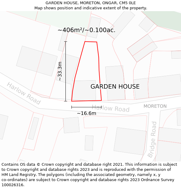 GARDEN HOUSE, MORETON, ONGAR, CM5 0LE: Plot and title map