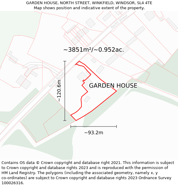 GARDEN HOUSE, NORTH STREET, WINKFIELD, WINDSOR, SL4 4TE: Plot and title map