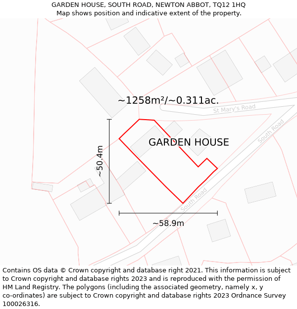 GARDEN HOUSE, SOUTH ROAD, NEWTON ABBOT, TQ12 1HQ: Plot and title map
