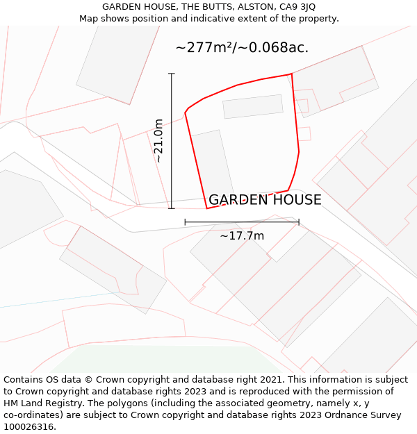 GARDEN HOUSE, THE BUTTS, ALSTON, CA9 3JQ: Plot and title map