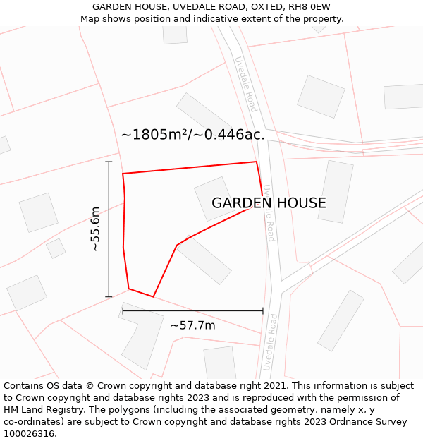 GARDEN HOUSE, UVEDALE ROAD, OXTED, RH8 0EW: Plot and title map