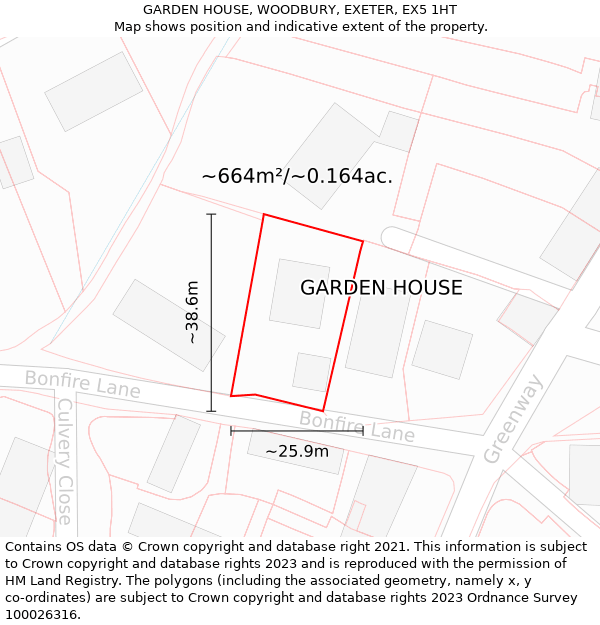 GARDEN HOUSE, WOODBURY, EXETER, EX5 1HT: Plot and title map