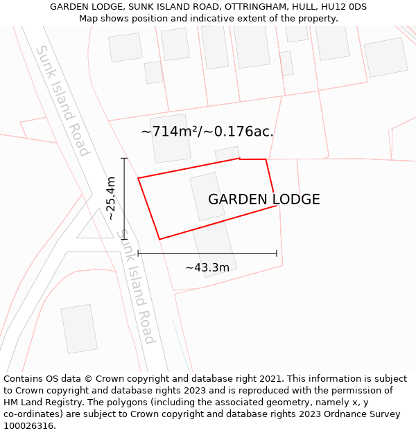 GARDEN LODGE, SUNK ISLAND ROAD, OTTRINGHAM, HULL, HU12 0DS: Plot and title map