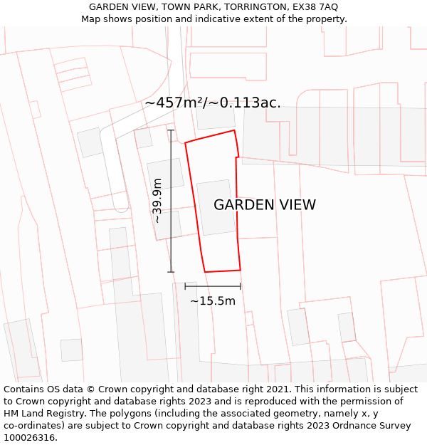 GARDEN VIEW, TOWN PARK, TORRINGTON, EX38 7AQ: Plot and title map