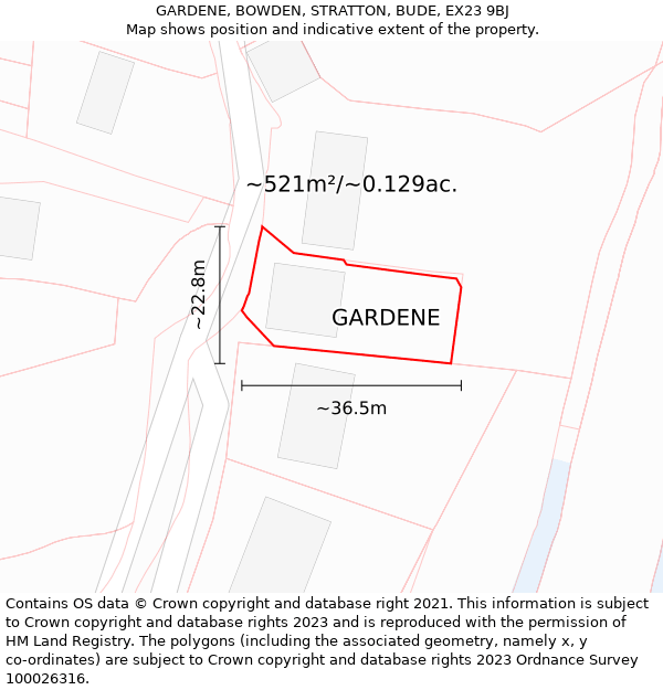 GARDENE, BOWDEN, STRATTON, BUDE, EX23 9BJ: Plot and title map