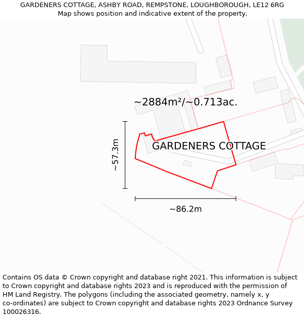 GARDENERS COTTAGE, ASHBY ROAD, REMPSTONE, LOUGHBOROUGH, LE12 6RG: Plot and title map