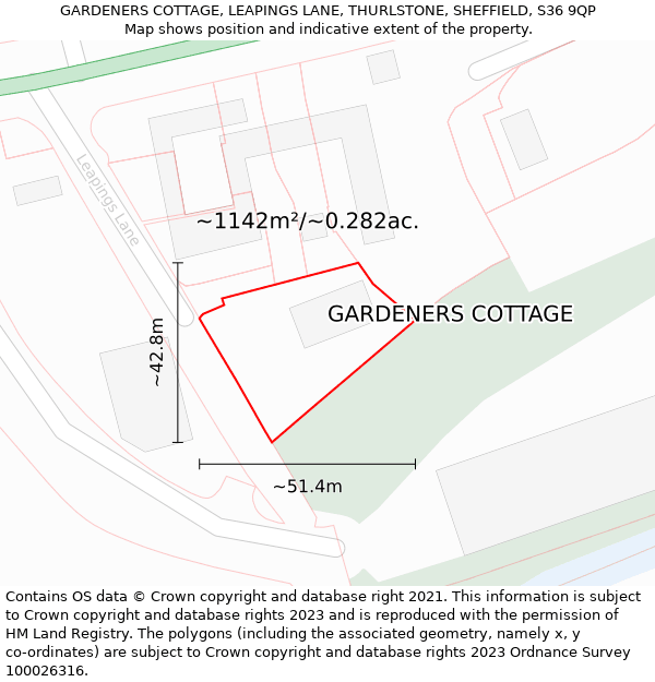GARDENERS COTTAGE, LEAPINGS LANE, THURLSTONE, SHEFFIELD, S36 9QP: Plot and title map