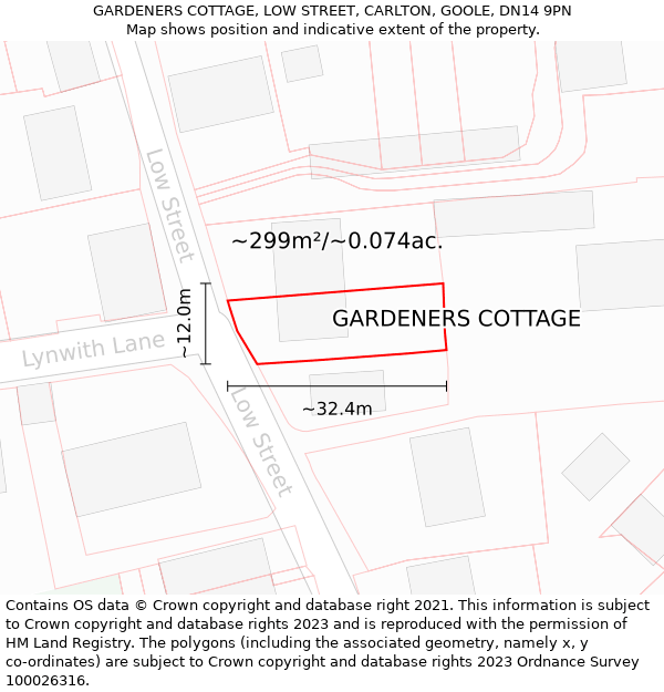 GARDENERS COTTAGE, LOW STREET, CARLTON, GOOLE, DN14 9PN: Plot and title map