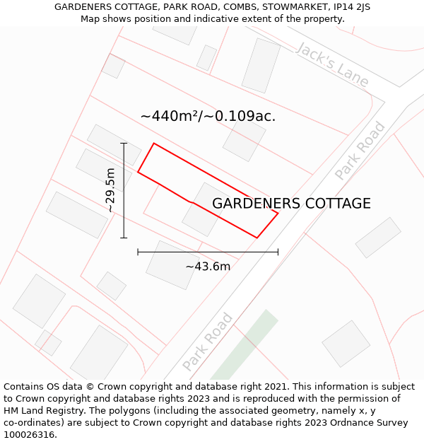 GARDENERS COTTAGE, PARK ROAD, COMBS, STOWMARKET, IP14 2JS: Plot and title map