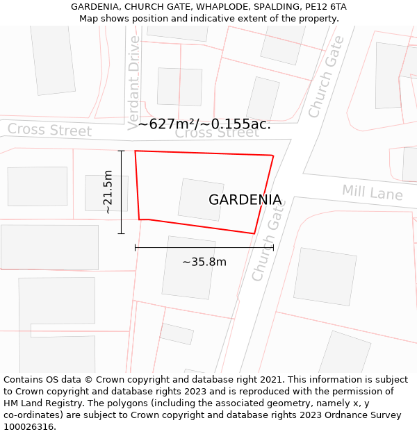 GARDENIA, CHURCH GATE, WHAPLODE, SPALDING, PE12 6TA: Plot and title map