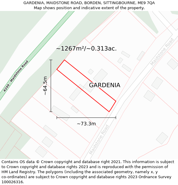 GARDENIA, MAIDSTONE ROAD, BORDEN, SITTINGBOURNE, ME9 7QA: Plot and title map