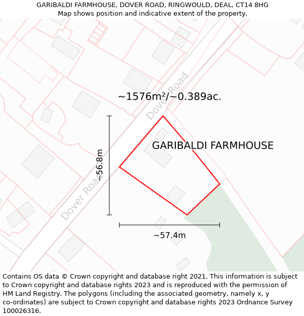 GARIBALDI FARMHOUSE, DOVER ROAD, RINGWOULD, DEAL, CT14 8HG: Plot and title map