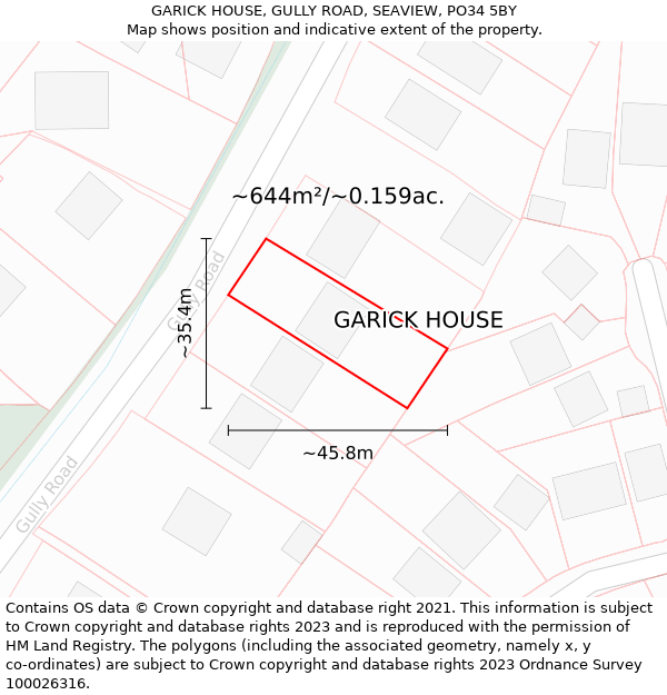 GARICK HOUSE, GULLY ROAD, SEAVIEW, PO34 5BY: Plot and title map