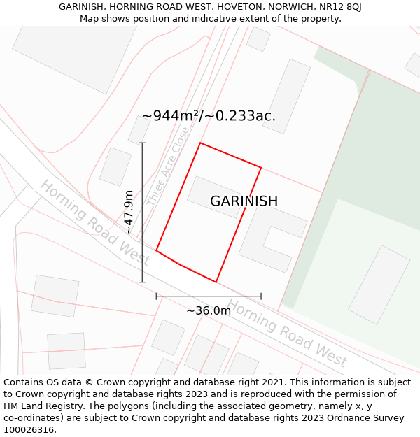 GARINISH, HORNING ROAD WEST, HOVETON, NORWICH, NR12 8QJ: Plot and title map