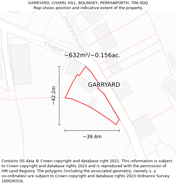 GARRYARD, CHAPEL HILL, BOLINGEY, PERRANPORTH, TR6 0DQ: Plot and title map