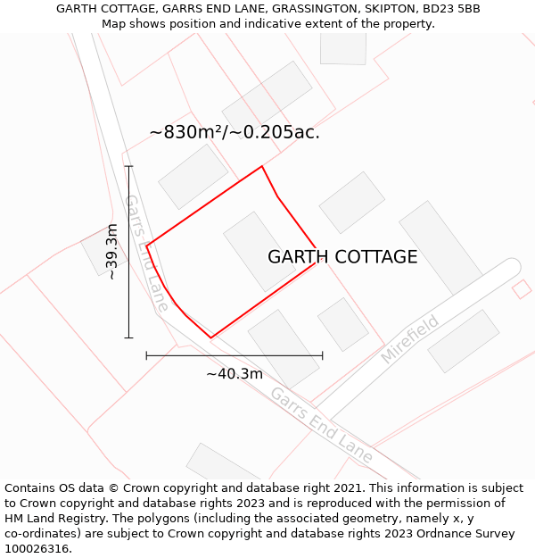 GARTH COTTAGE, GARRS END LANE, GRASSINGTON, SKIPTON, BD23 5BB: Plot and title map