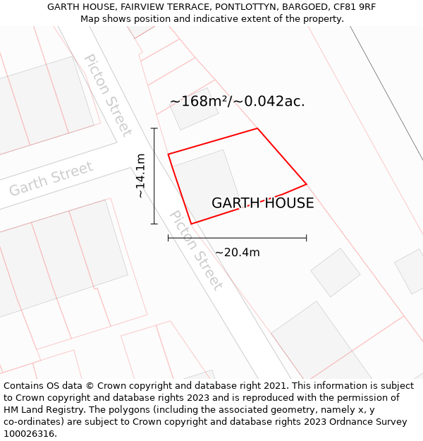 GARTH HOUSE, FAIRVIEW TERRACE, PONTLOTTYN, BARGOED, CF81 9RF: Plot and title map