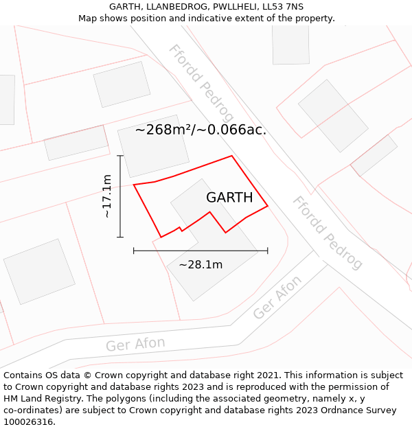 GARTH, LLANBEDROG, PWLLHELI, LL53 7NS: Plot and title map